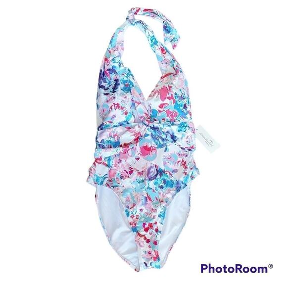 Beach Joy Bikini One-Piece Abstract Print Swimsuit Sz L - Picture 1 of 12